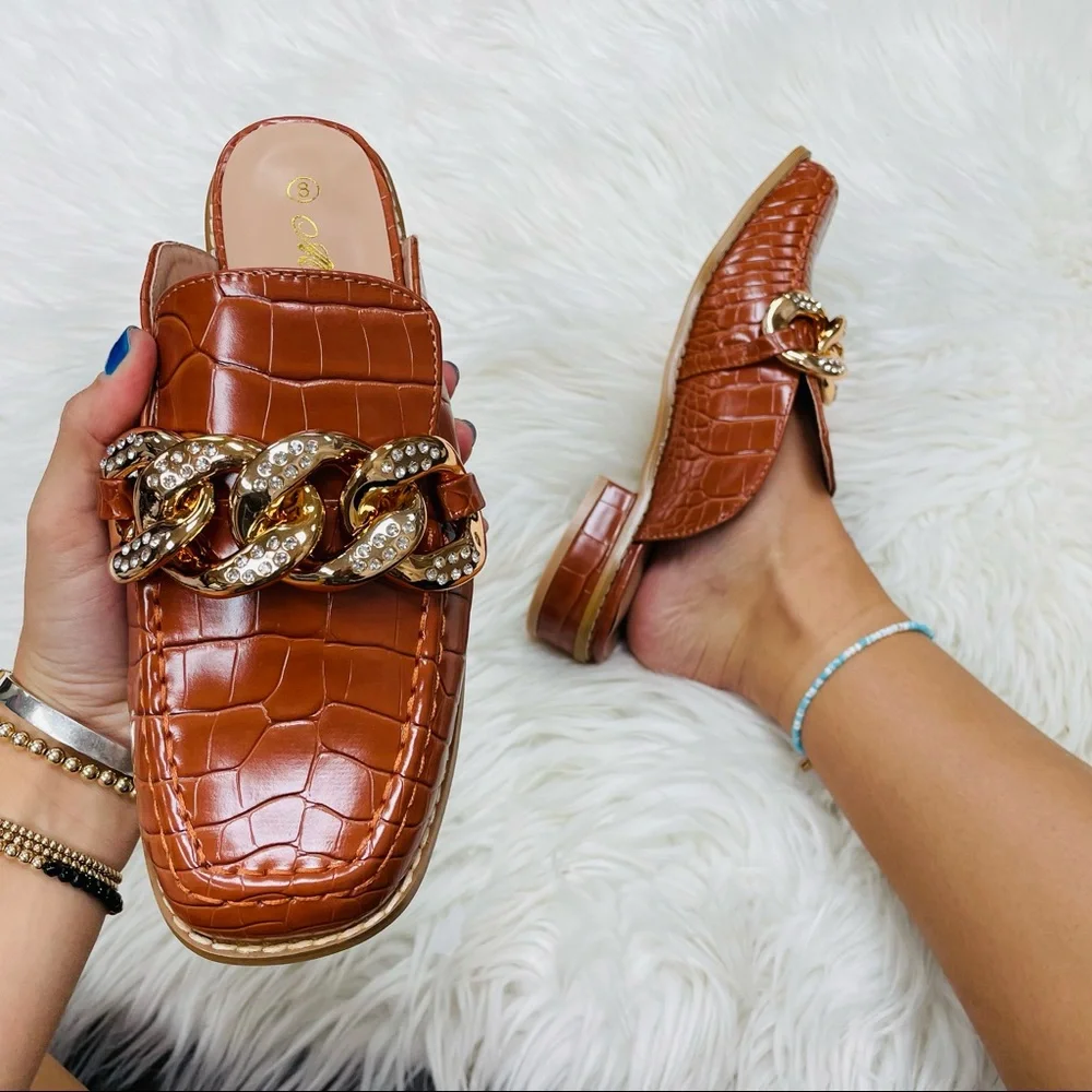 Tan croco chain mule sandal - Picture 5 of 12